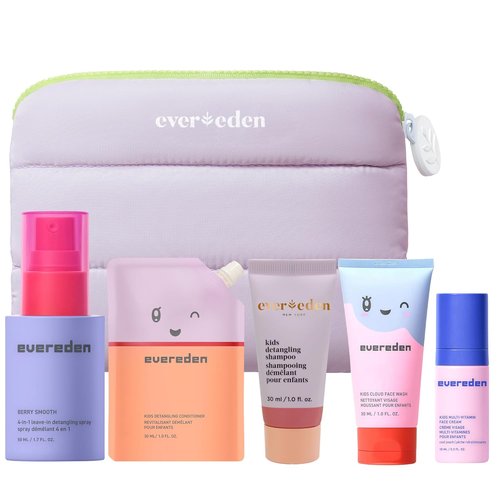 Evereden Kids Travel Set - Vegan 5-Piece Skin & Hair Care Kit with Travel Bag | Face Cream, Shampoo & More
