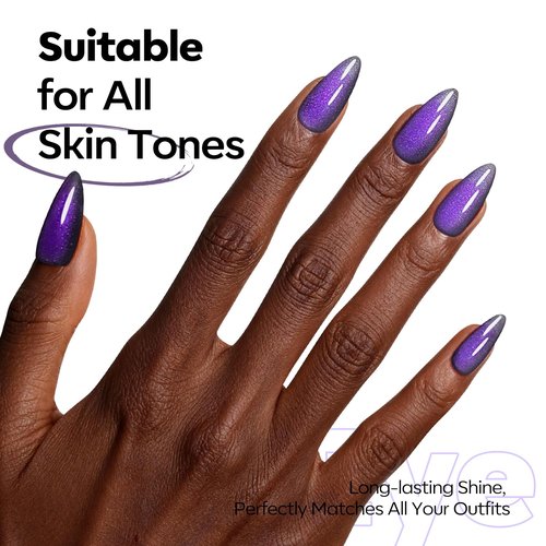 modelones Purple Cat Eye Gel Nail Polish Grey Purple Shimmer 9D Magnetic Cateye Gel Nail Polish UV LED Soak Off Nail Manicure 15ML