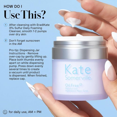 Kate Somerville Oil-Free Moisturizer - Lightweight Hydrating Face Cream for Oily Skin, 1.7 Fl Oz