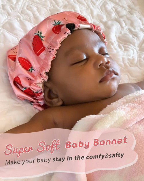 YANIBEST Baby Satin Bonnet Sleep Cap - Double Layer Reversible Adjustable Silky Satin Cap for Infant Toddler(6-36Months,Light Pink)