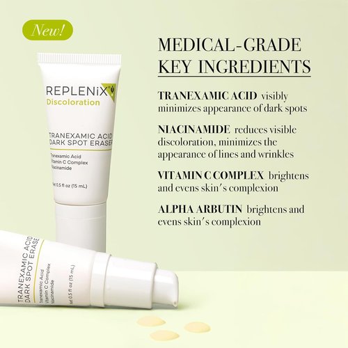 Replenix Tranexamic Acid Dark Spot Treatment, Daily Medical-Grade Topical Discoloration Serum for Uneven Skin Tone, Gluten, Paraben, Fragrance & Cruelty Free (0.5 oz)