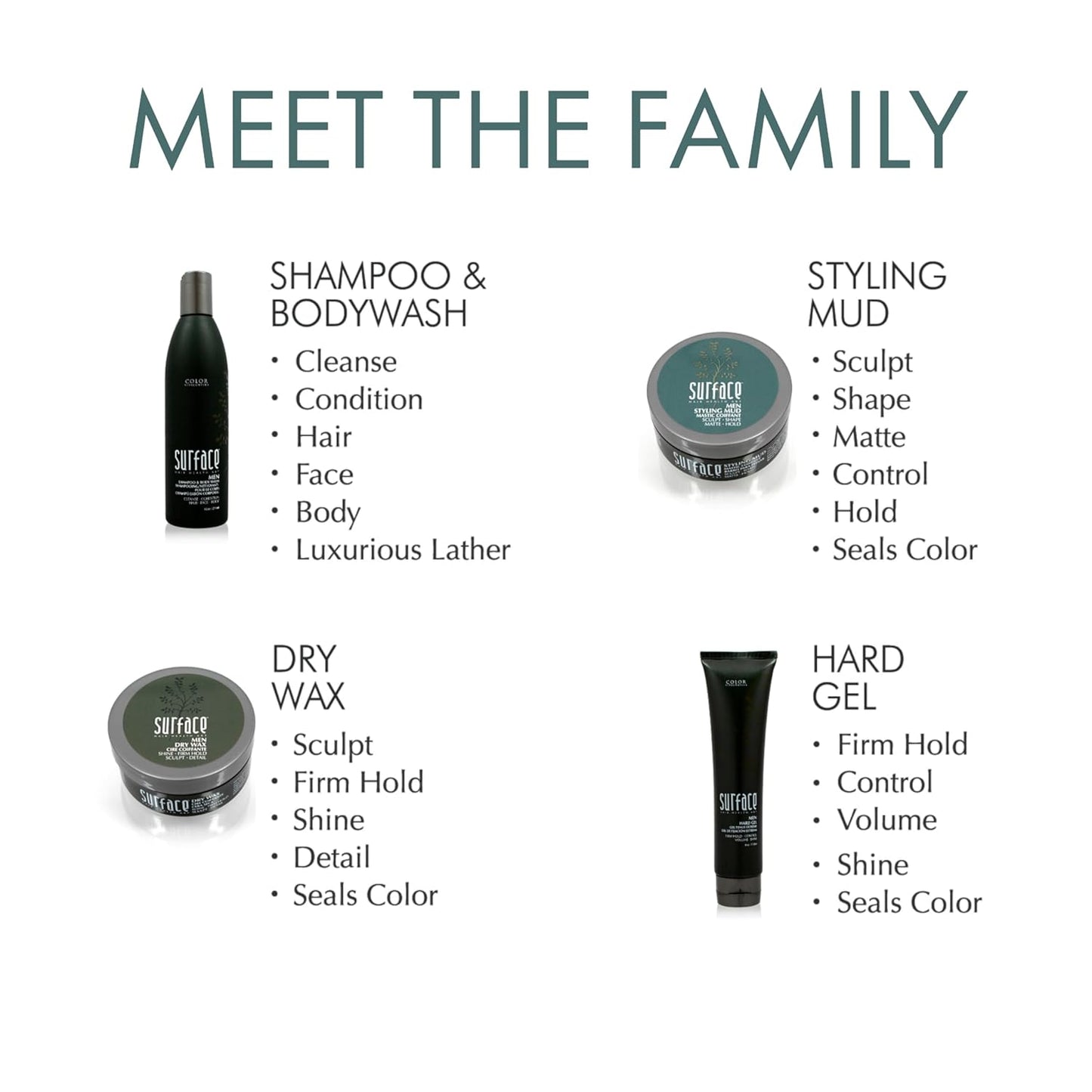 SURFACE Hair Men Styling Mud - Flexible Hold with Flax & Bamboo for Matte Finish - 2.25 oz