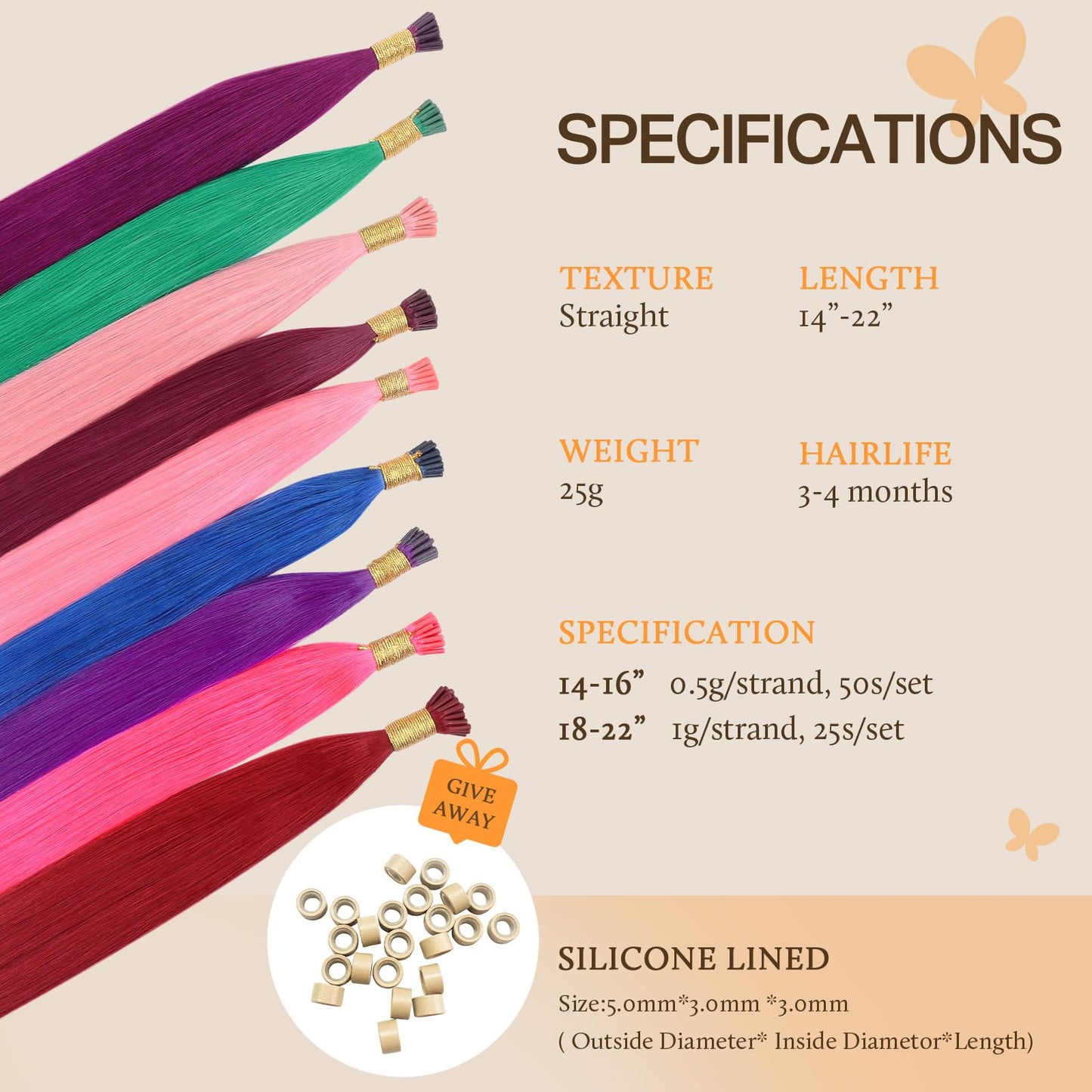 Doores Itips Hair Extensions Human Hair, Green 16 Inch 25g, Hair Extensions, Green Color Extensions For Changing Look