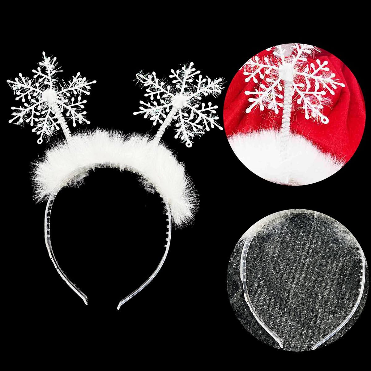 SeBneny Christmas Headbands for Women Snowflakes Hairband Xmas Holiday Headbands Glitter Hair Hoop Hair Band Girls Hair Access Headdress for Party Supplies 1PCS