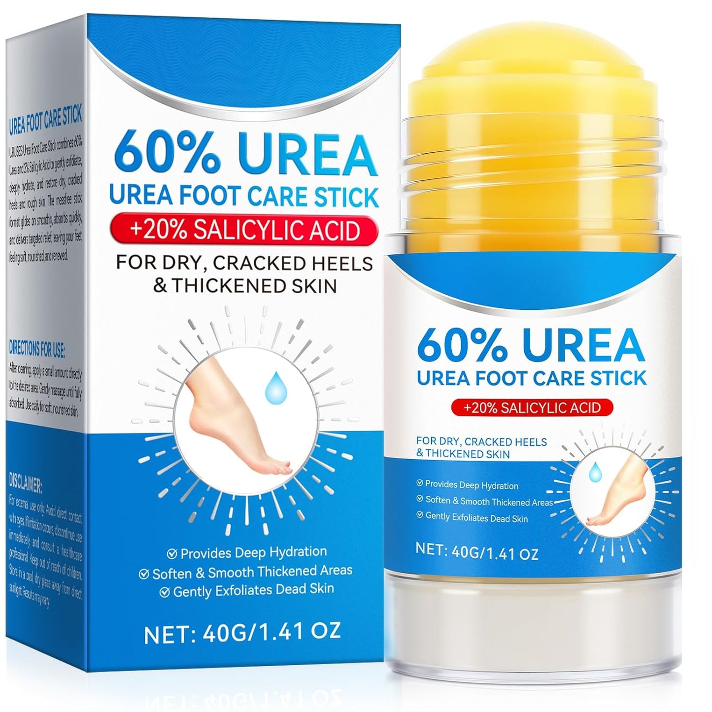 Skiennix Urea Foot Cream Stick - 60% Urea & 2% Salicylic Acid for Dry Cracked Skin | 1.41 oz Hydrating Moisturizer