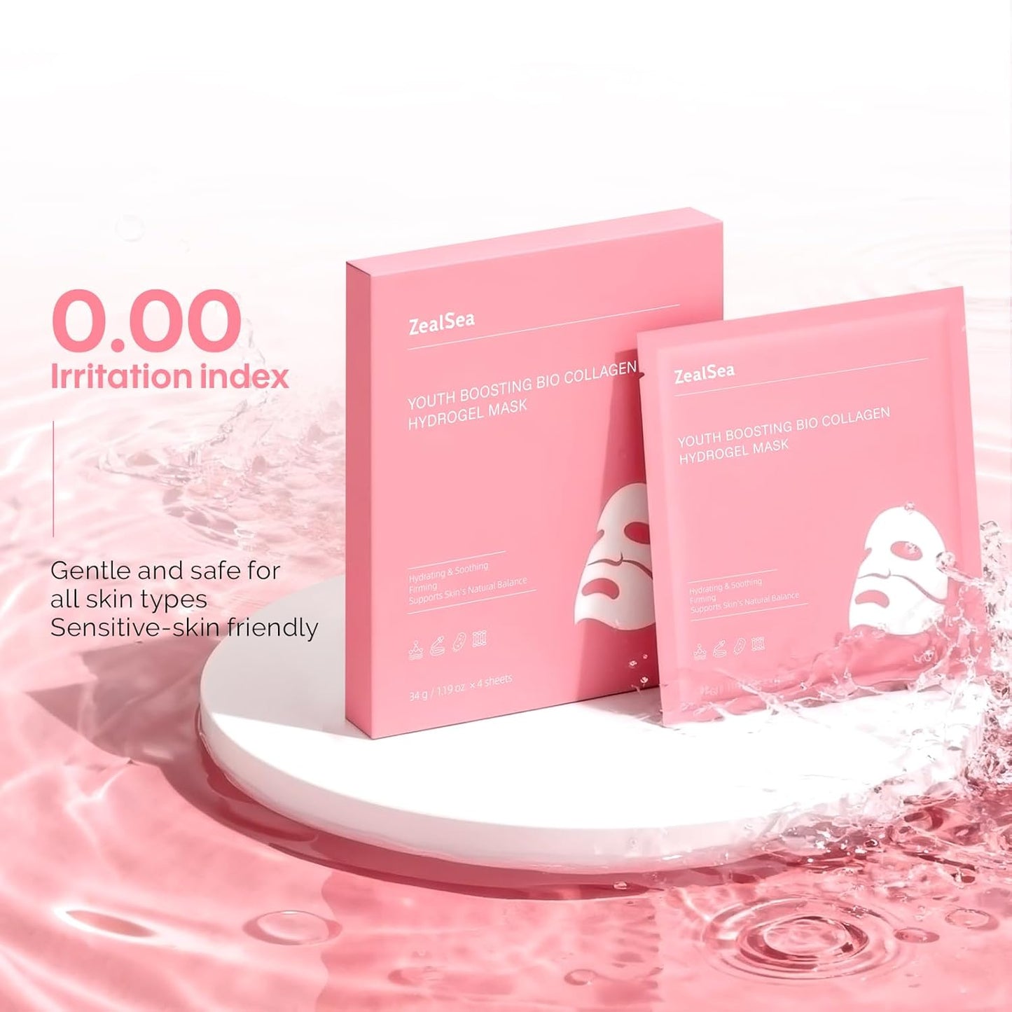 ZealSea Bio Collagen Hydrogel Face Mask - Overnight Jelly Sheet for Deep Hydration & Firming | 4 Pack