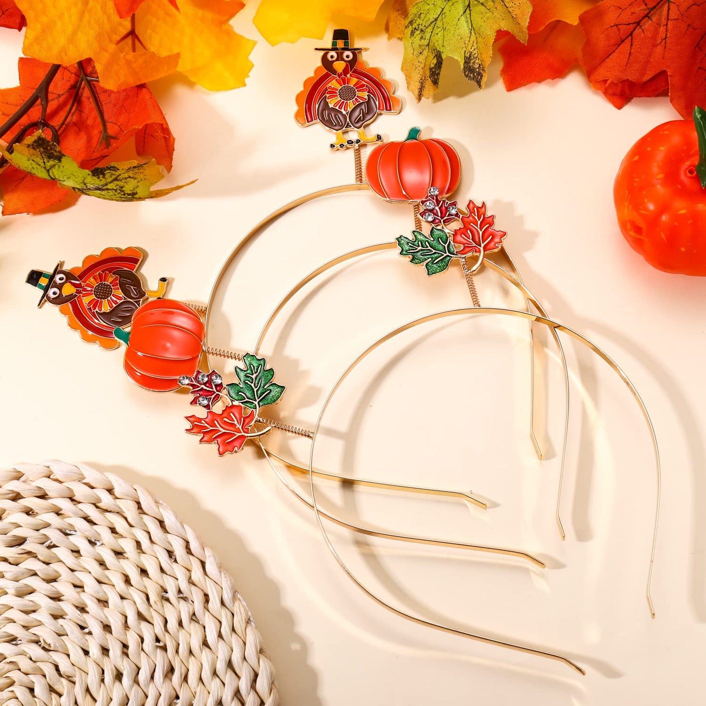 YAHPERN Thanksgiving Fall Headbands for Women Maple Leaf Turkey Pumpkin Head Boppers Autumn Accessories Outfits Gifts