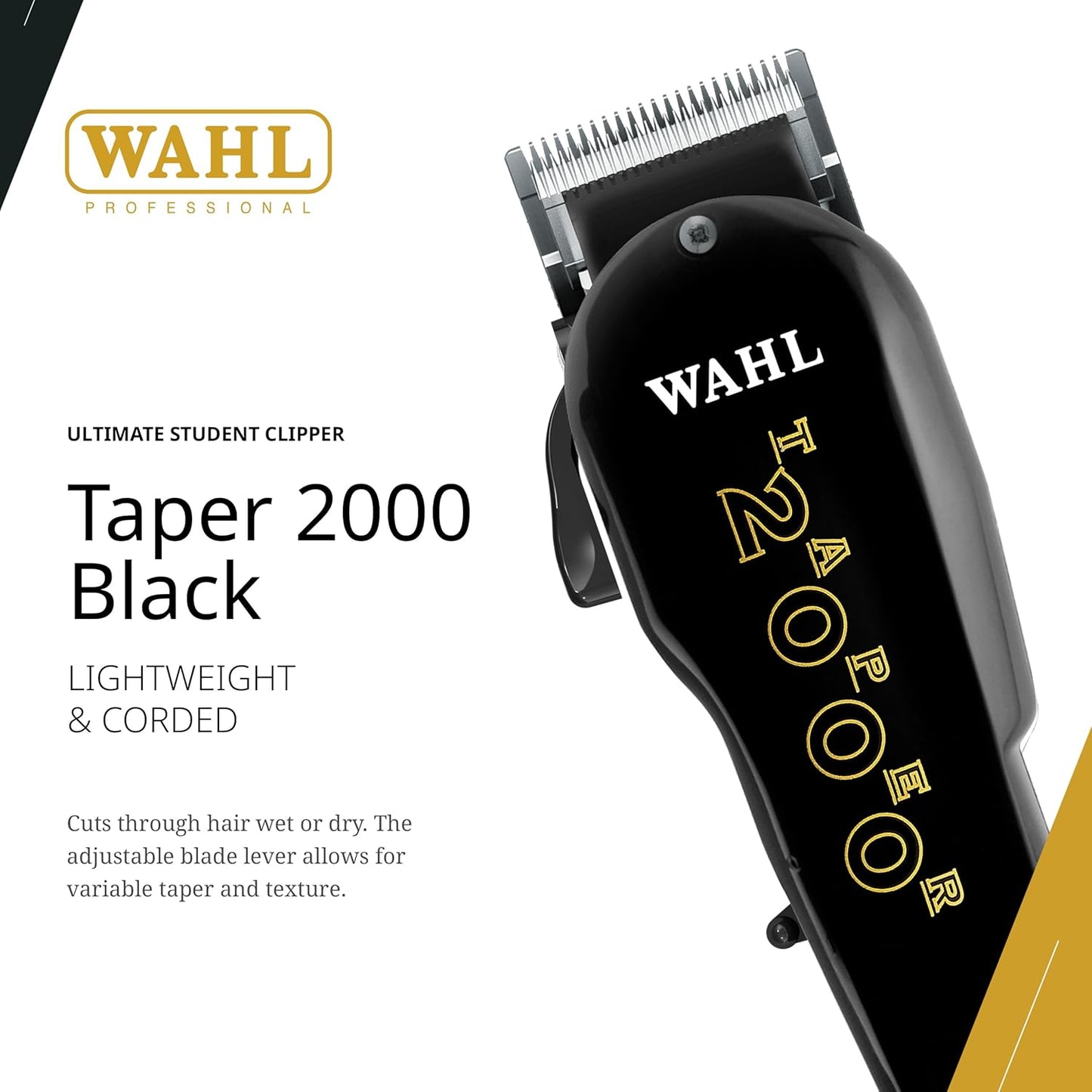 Wahl Professional Taper 2000 Clipper - Adjustable Blade, High-Performance Corded Hair Cutting Tool, Black