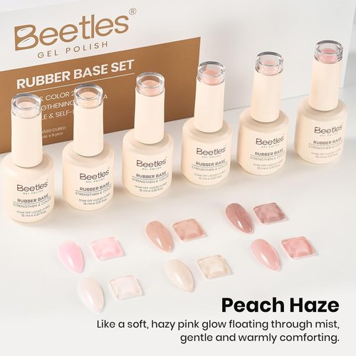 Beetles Rubber Base Gel Set - 6 Colors 15ml | 5-in-1 Builder Base Coat for Strong, Flexible Nails