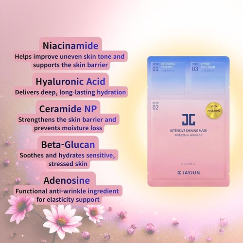 JAYJUN Intensive Shining Mask - 3-Step Hydration & Radiance Boost | Lavender Extract, 10 Pack
