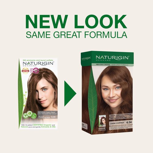 Naturigin Permanent Hair Color - 6.34 Dark Copper | Ammonia-Free, 100% Gray Coverage, Vegan Formula