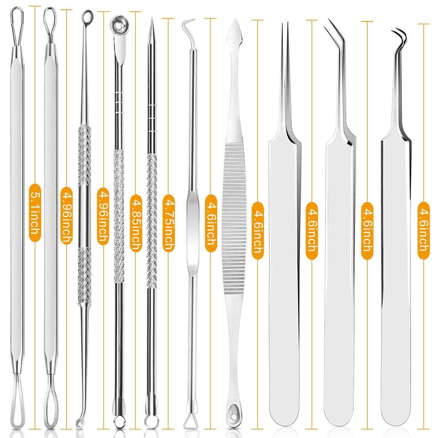 Pimple Popper Tool Kit - Boxoyx 10 Pcs Blackhead Remover Comedone Extractor Kit with Metal Case for Quick and Easy Removal of Pimples, Blackheads, Zit Removing, Forehead,Facial and Nose(Silver)