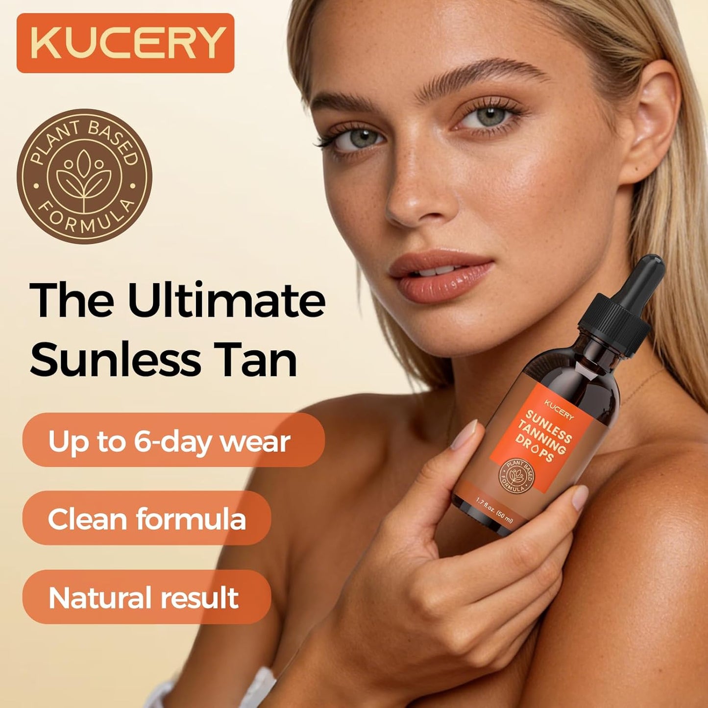 Sunless Tanning Drops - Plant-Based Self Tanner for Face & Body | Streak-Free Bronzing Serum, 1.7 fl oz
