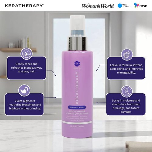 KERATHERAPY Keratin Infused Violet Toning Leave-In Protectant - Sulfate & Paraben Free for Blonde, Silver & Gray Hair | 3.7 fl. oz.