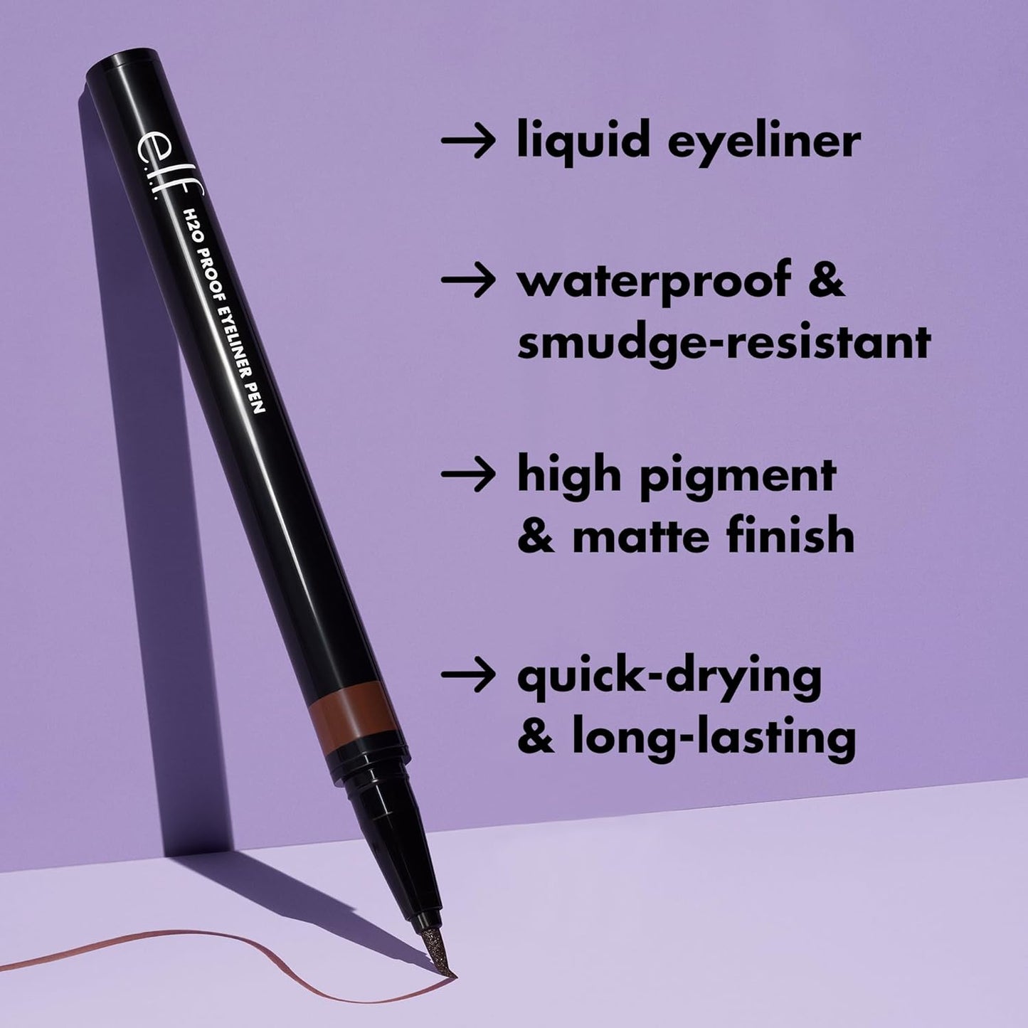 e.l.f. H2O Proof Eyeliner Pen - Waterproof, Long-Lasting, High-Pigmented Felt Tip Liner | Jet Black, 0.02 Fl Oz