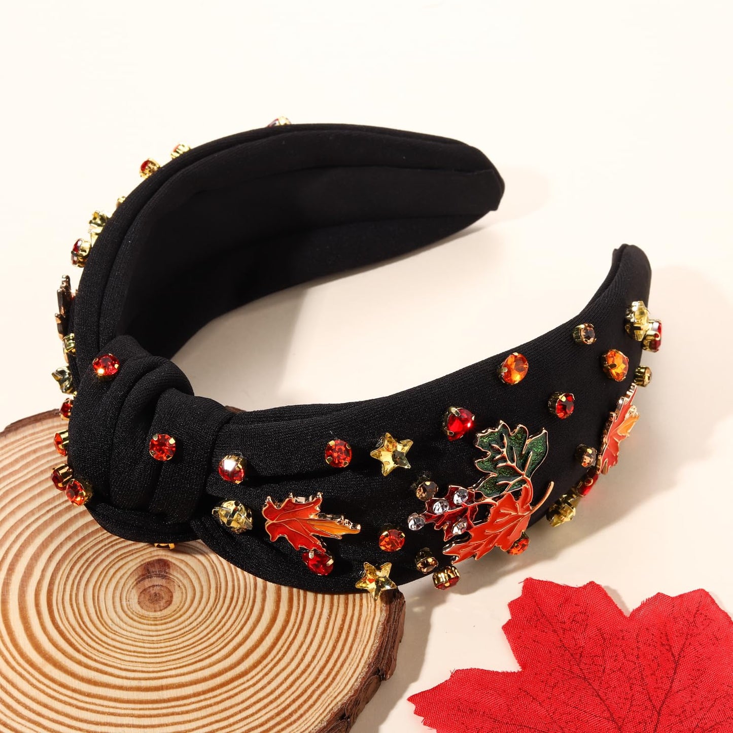 YAHPERN Thanksgiving Fall Headband for Women Beaded Pumpkin Turkey Maple Leaf Knotted Headband Jeweled Pearl Rhinestone Top Knot Headband Autumn Fall Accessories Outfits Holiday Gifts