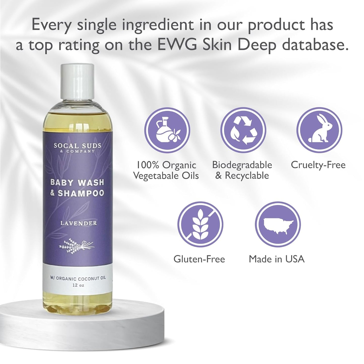 SoCal Suds & Company Organic Baby Shampoo | 2-in-1 Hypoallergenic Body Wash for Sensitive Skin - 12oz Lavender