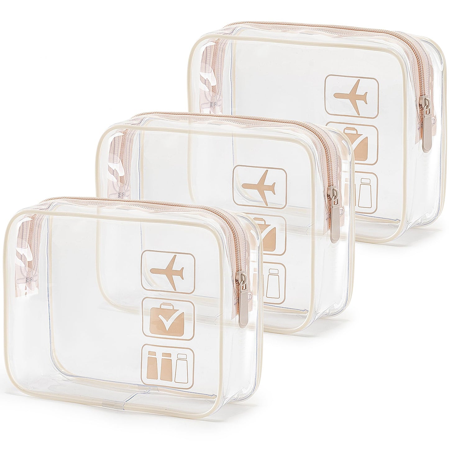 MODENGKONGJIAN TSA Approved Toiletry Bag, 3 Pcs Clear Toiletries Bags Quart Size Travel Makeup Cosmetic Bag for Women Men, Carry on Airport Airline Compliant Bag (Flesh Pink)