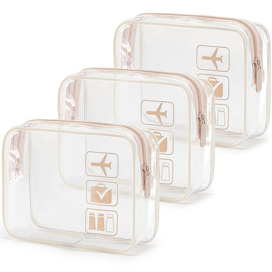 MODENGKONGJIAN TSA Approved Toiletry Bag, 3 Pcs Clear Toiletries Bags Quart Size Travel Makeup Cosmetic Bag for Women Men, Carry on Airport Airline Compliant Bag (Flesh Pink)