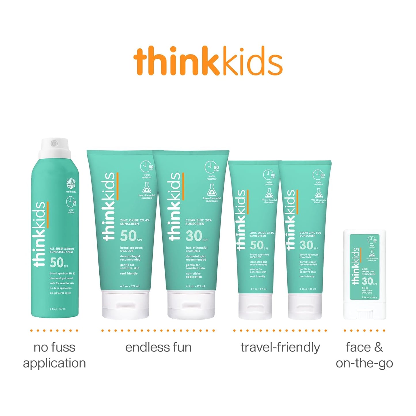Thinkkids SPF 50+ Mineral Sunscreen - Safe & Natural Water-Resistant Sun Cream for Children - 6 Fl Oz