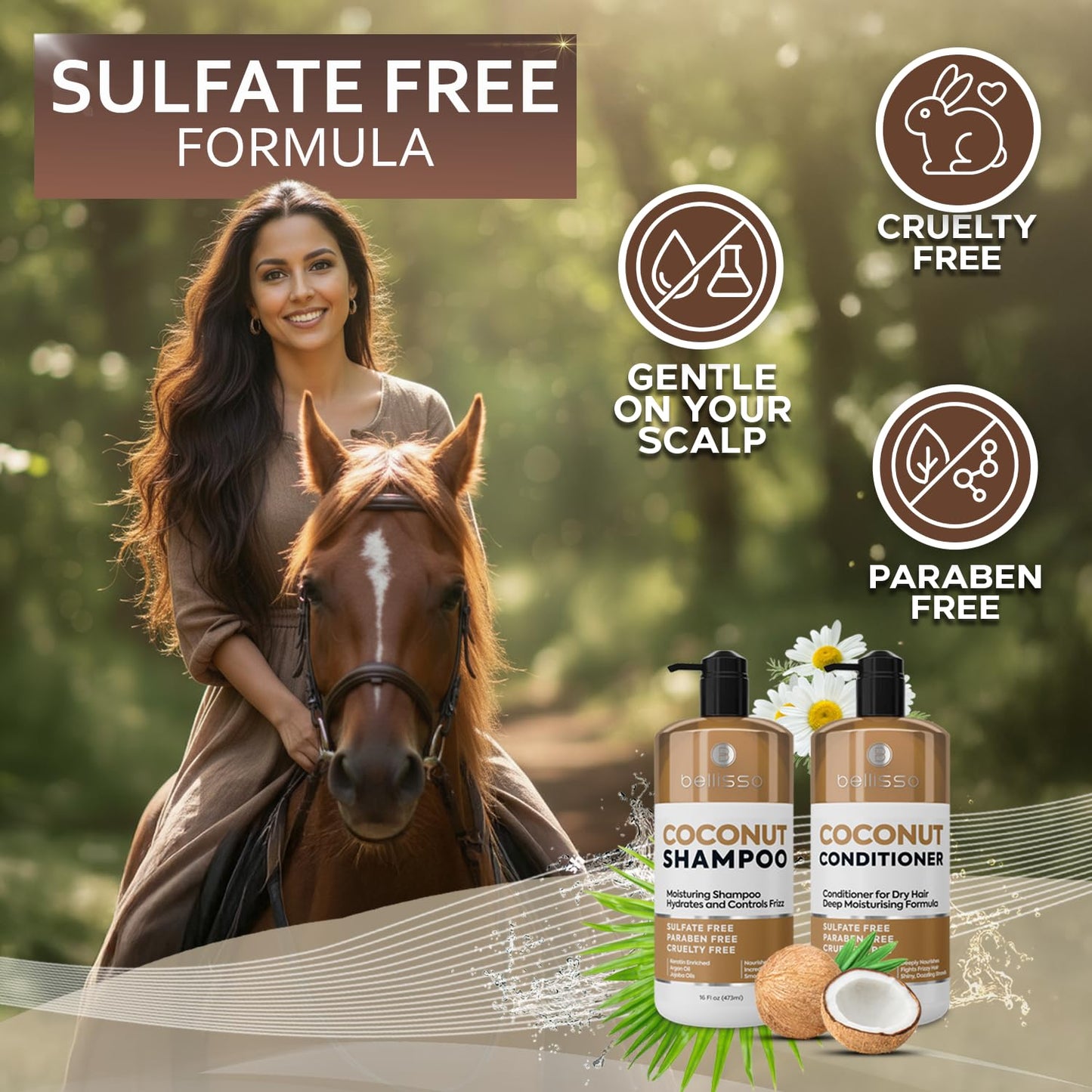Skiennix Coconut Shampoo & Conditioner Set - Sulfate-Free, Deep Moisturizing Formula for Dry, Damaged Hair - 16 Fl Oz (Set of 2)