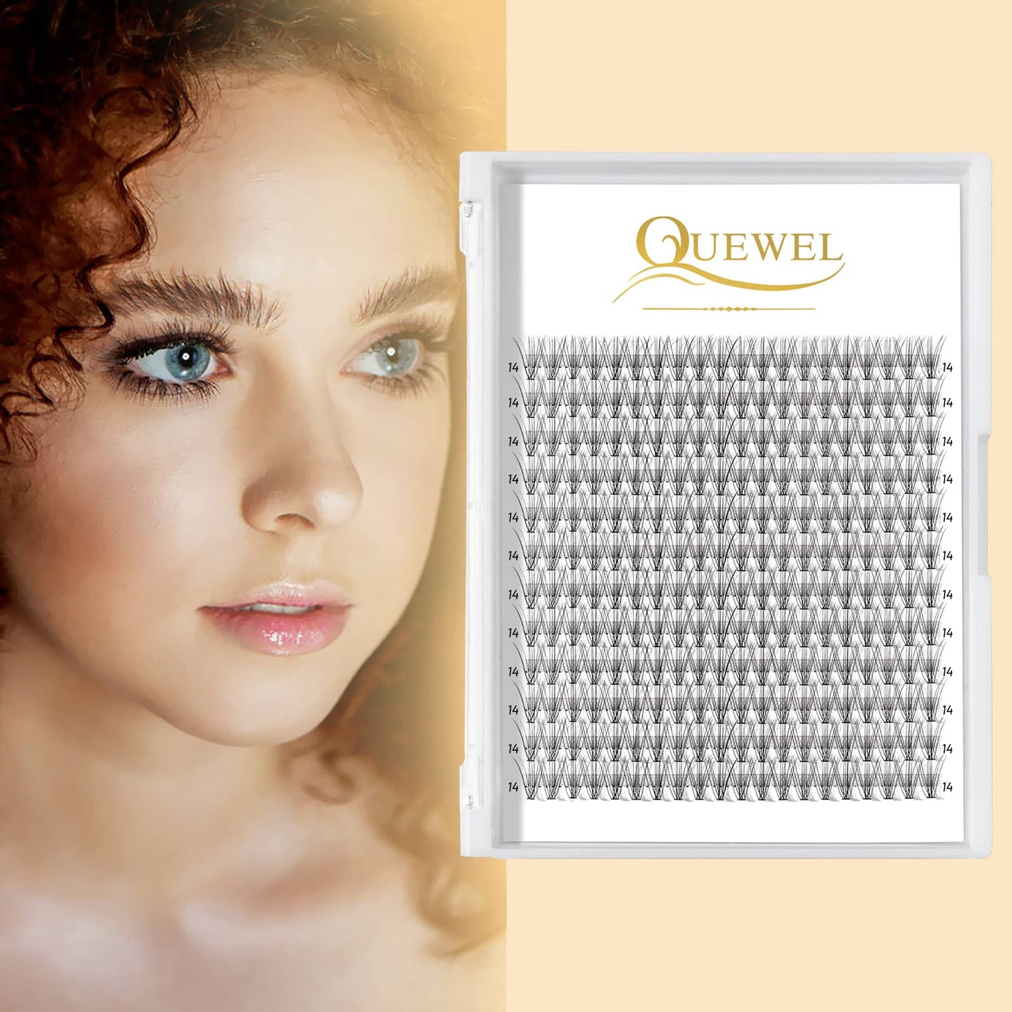 QUEWEL Cluster Lashes 240Pcs Individual Lashes 10D 0.10D Curl 14mm Knot-Free Lash Extensions Clusters Lashes Soft&Natural False Eyelashes Individual DIY Eyelash Extension at Home(10D 0.10D 14)