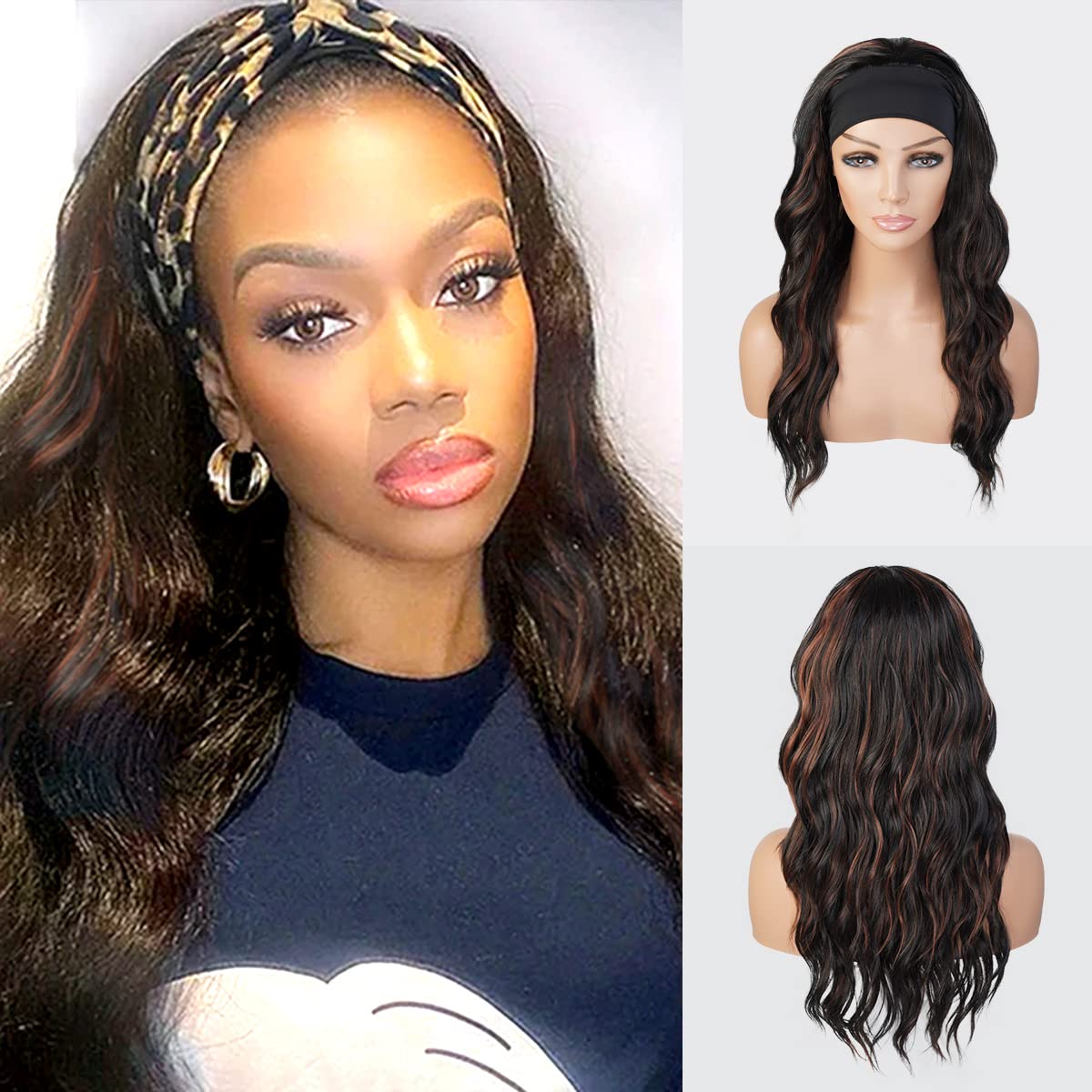 STUDIOCUT BY PROS Headband Wig 20 Inch Loose Wave Quick Wrap Headband Wig Long Wavy Curly Wigs for Black Women High Heat Resistant Synthetic Wigs HBW004 (20 Inch (Pack of 1), F1B/30)