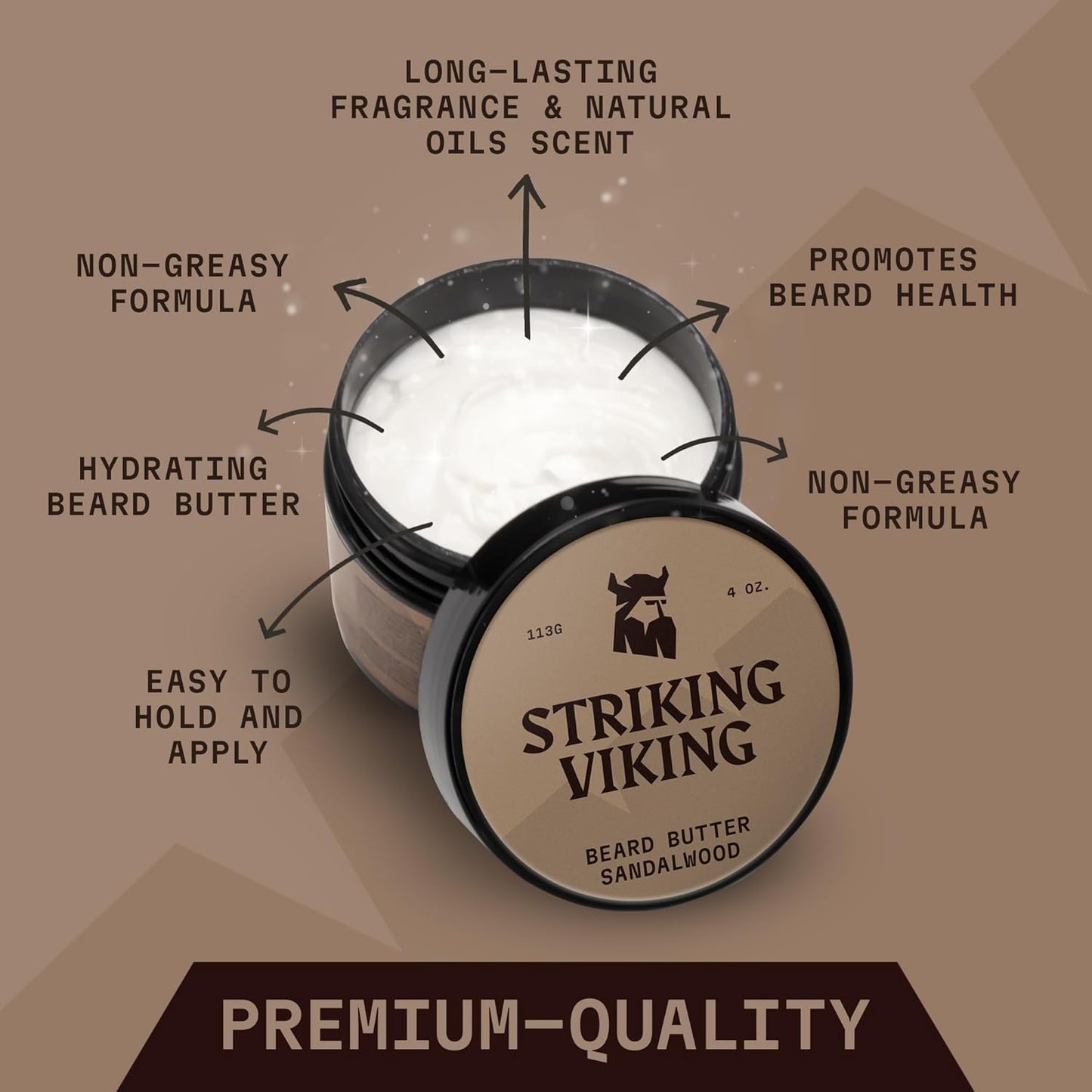 Striking Viking Sandalwood Beard Softener - Non-Greasy Cream for Hydrated, Refreshing Beards (4oz)