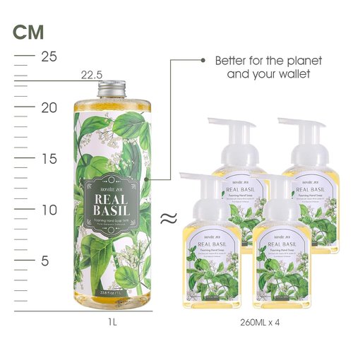 ROMIIE ZOI Basil Foaming Hand Soap Refill Gift Set - 3 Pack (33.8 Fl Oz Each) | Gentle, Moisturizing Plant-Based Formula for Home Use