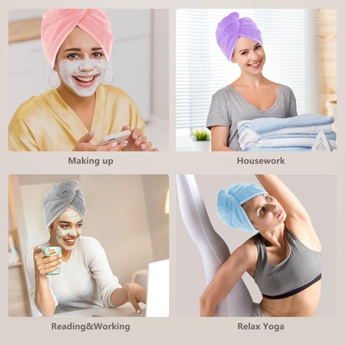 AIDEA Microfiber Hair Towel Wrap, 5 Pack Hair Turbans, Super Absorbent Quick Dry Hair Towel Wrap for All Hair Types Anti Frizz, 26"×10"