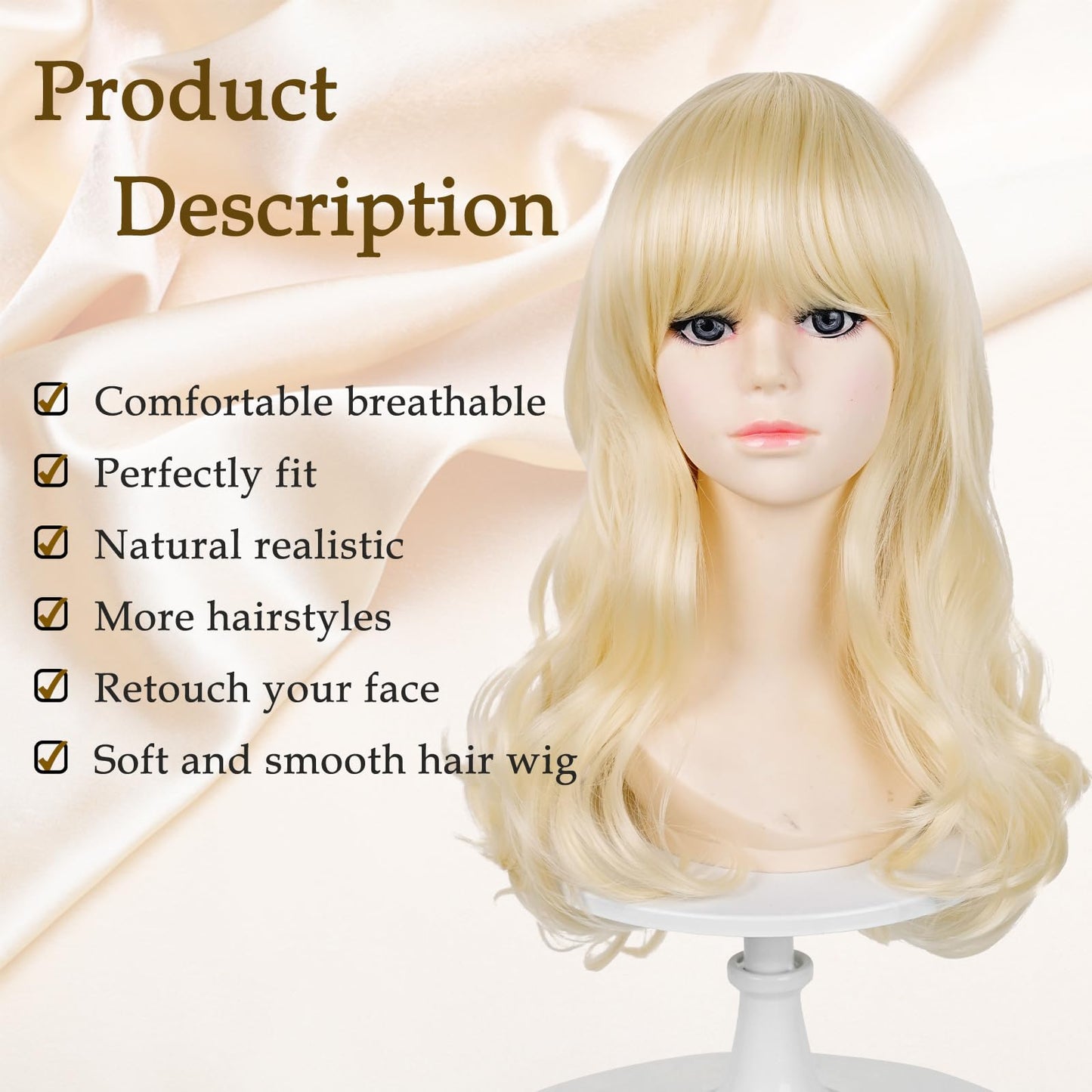 Probeauty Blonde Wig for Kids Girls Golden Long Wavy Cosplay Wigs Halloween Costume Party Fluffy Synthetic Wigs with Wig Caps