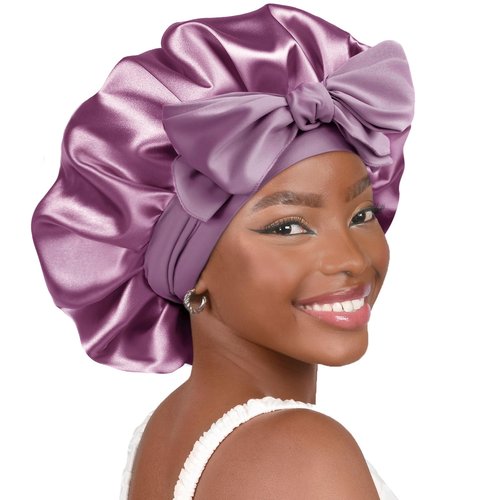 YANIBEST Adjustable Satin Bonnet for Sleeping Women Double Layer Hair Wrap Reduce Friction Prevent Frizz Natural Curly Hair, Purple