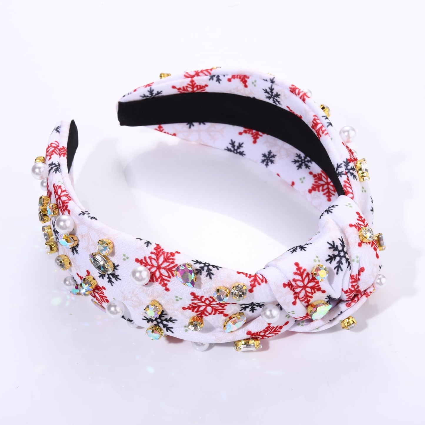 HZEYN Christmas Headband for Women Snowflake Headband Pearl Crystal Embellished Wide Knotted Headband Christmas Holiday Hair Accessories Gifts