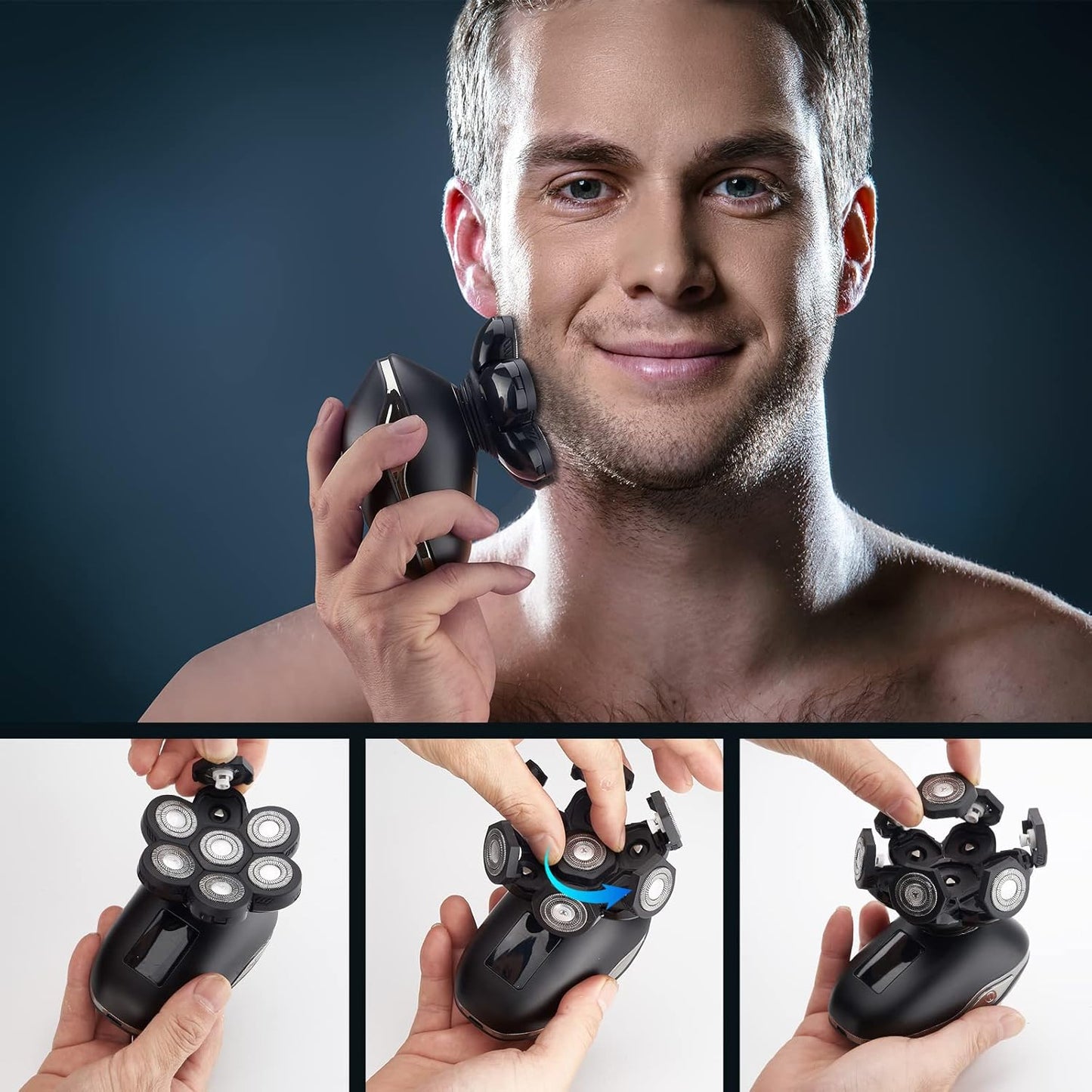 Skiennix Electric Head Shaver - Versatile Razor with Nose Hair Trimmer & LED Travel Lock