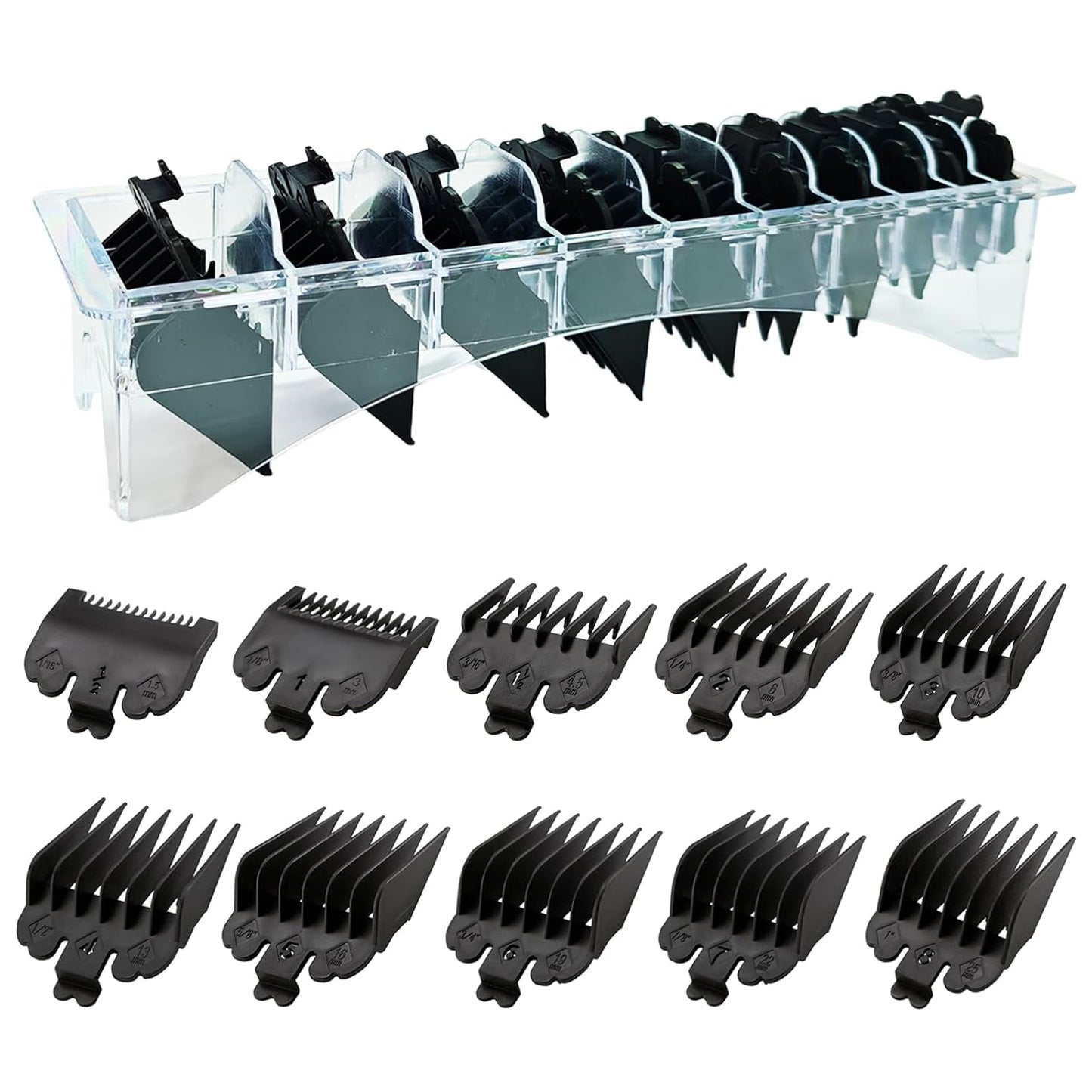 Wahl 10-Piece Clipper Guards Set - Replacement Guides (1/16" to 1") for FX870 & More | Black Organizer Included