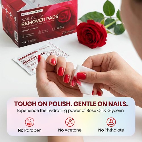 Regine Switzerland Nail Polish Remover Pads - Gentle Non-Acetone Formula - 100 Individually Wrapped Wipes