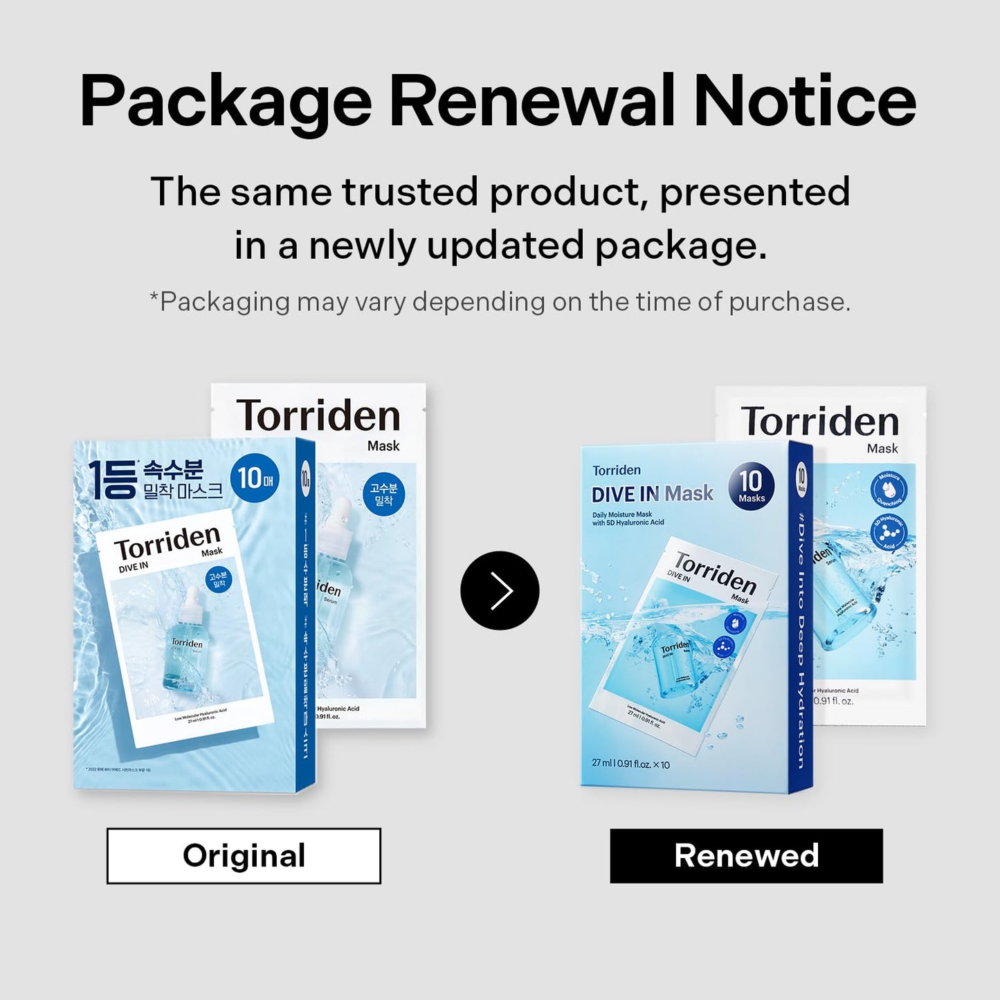Torriden DIVE IN Hyaluronic Acid Facial Mask - Deep Hydration Korean Sheet Mask (10 Sheets) | Panthenol & Allantoin