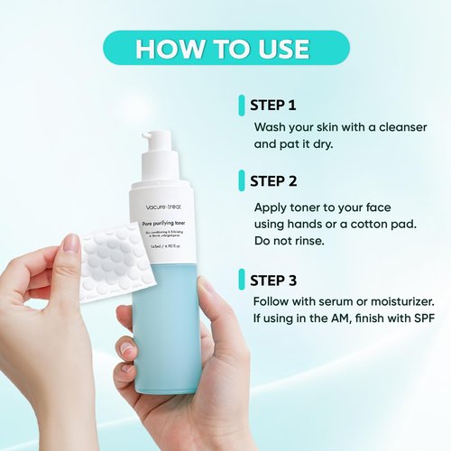 Vacure:treat Hydrating Toner for Face with Niacinamide, AHA BHA PHA, Arginine, Centella, Green Tea, Refines Pore Appearance, Balances Skin, All Skin Types, 4.9 Fl. Oz (145ml), 1 Count