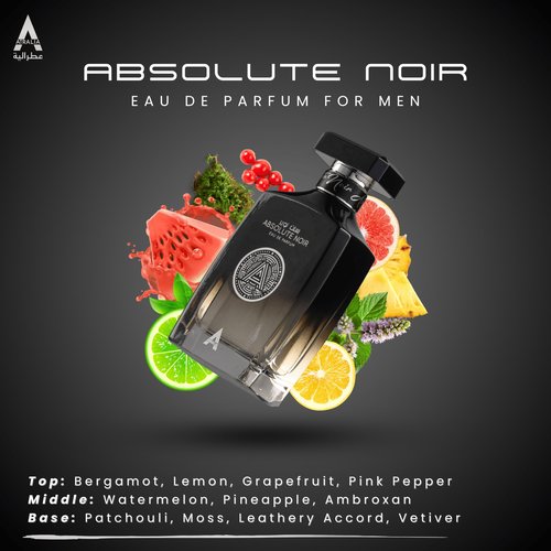 Atralia Absolute Noir Eau De Parfum for Men 100Ml 3.4Oz - Luxurious and Long Lasting Fragrances with Top Notes of Bergamot, Lemon, Grapefruit, Pink Pepper