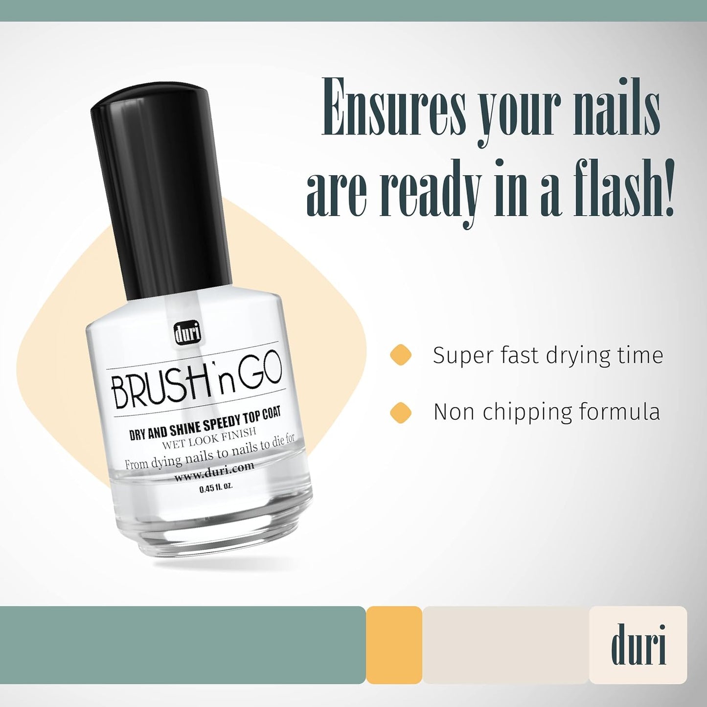Duri Brush'n Go Dry and Shine Top Coat - Fast-Drying Nail Polish, 0.45 fl. oz. (Single Pack)