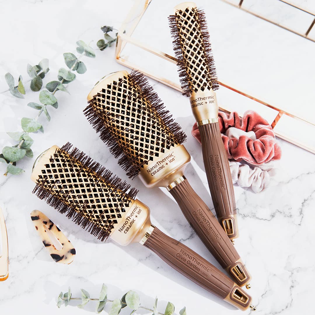 Olivia Garden NanoThermic Ceramic + Ion Round Thermal Hair Brush - Not Electrical - Professional Blowout Brush for Normal to Thick Hair - 3/4"-Diameter Barrel - NT-18