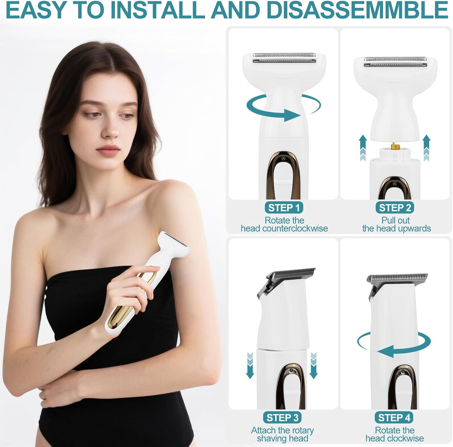 Skiennix Electric Body Hair Trimmer - 4-in-1 Waterproof Grooming Kit for Men & Women, Rechargeable