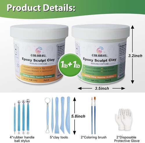 Epoxy Sculpt Clay - 2 Pound White Epoxy Putty | Strong Self-Hardening Modeling Compound for Sculpting & Repairing