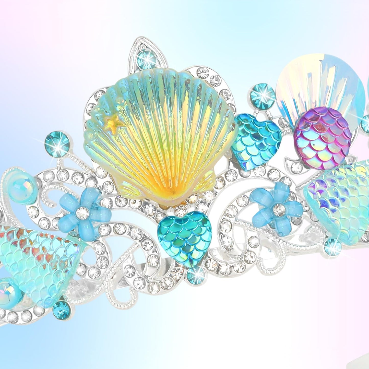 BAHABY Mermaid Crown for Birthday Decorations - Seashell Tiaras for Women Girls, Mermaid Costume Princess Crown - Blue