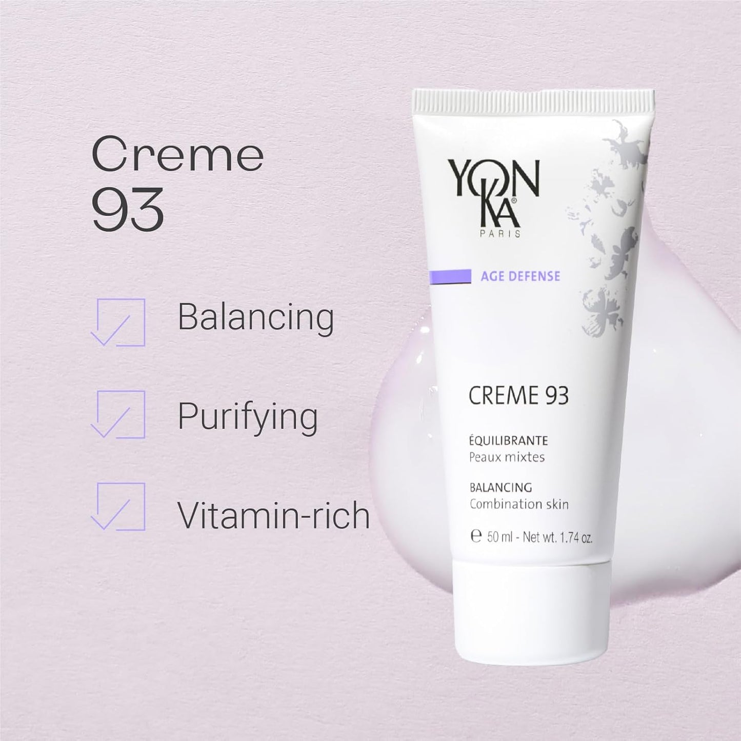 Yon-Ka Creme 93 Mattifying Moisturizer - Balancing Facial Cream for Combination Skin | 1.74 oz