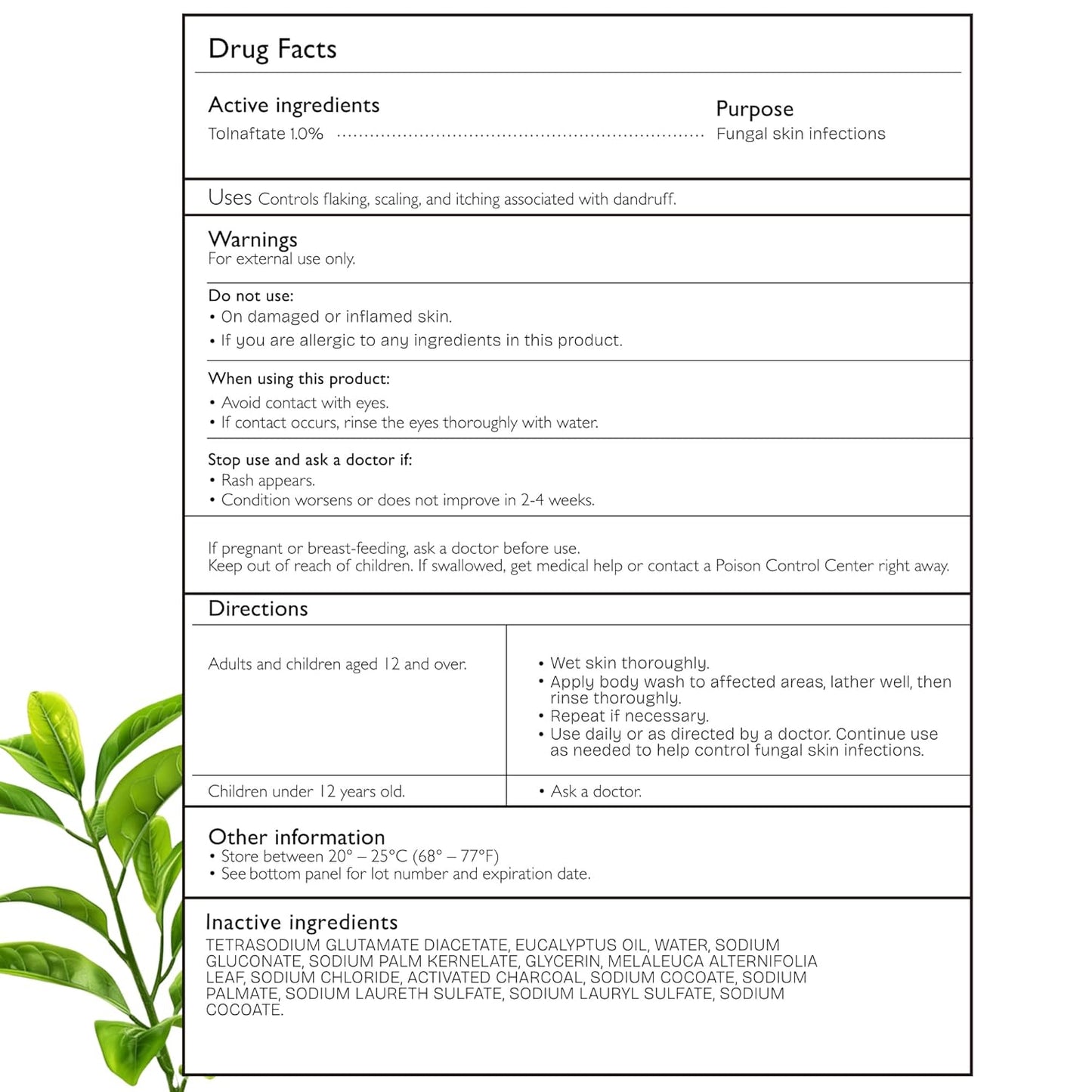 Antifungal Tea Tree Body Wash - Effective Eczema, Jock Itch & Back Acne Treatment | 1% Tolnaftate & Tea Tree Oil - 16.9 oz