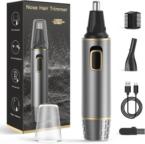 Nose Hair Trimmers for Men，Rechargeable Hair Trimmer 2 in 1 Painless Multifunctional Ear and Nose Hair Trimmer with IPX7 Waterproof Dual Edge Blades (Grey)