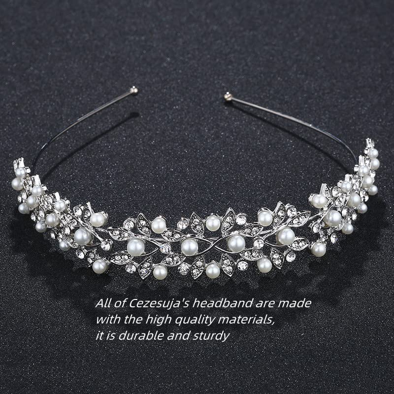 Wedding Rhinestone Headband, Crystal and Faux Pearl Crown for Bride Bridesmaids Tiara Hairband Simple Design Daily hair accessories (Silver A)