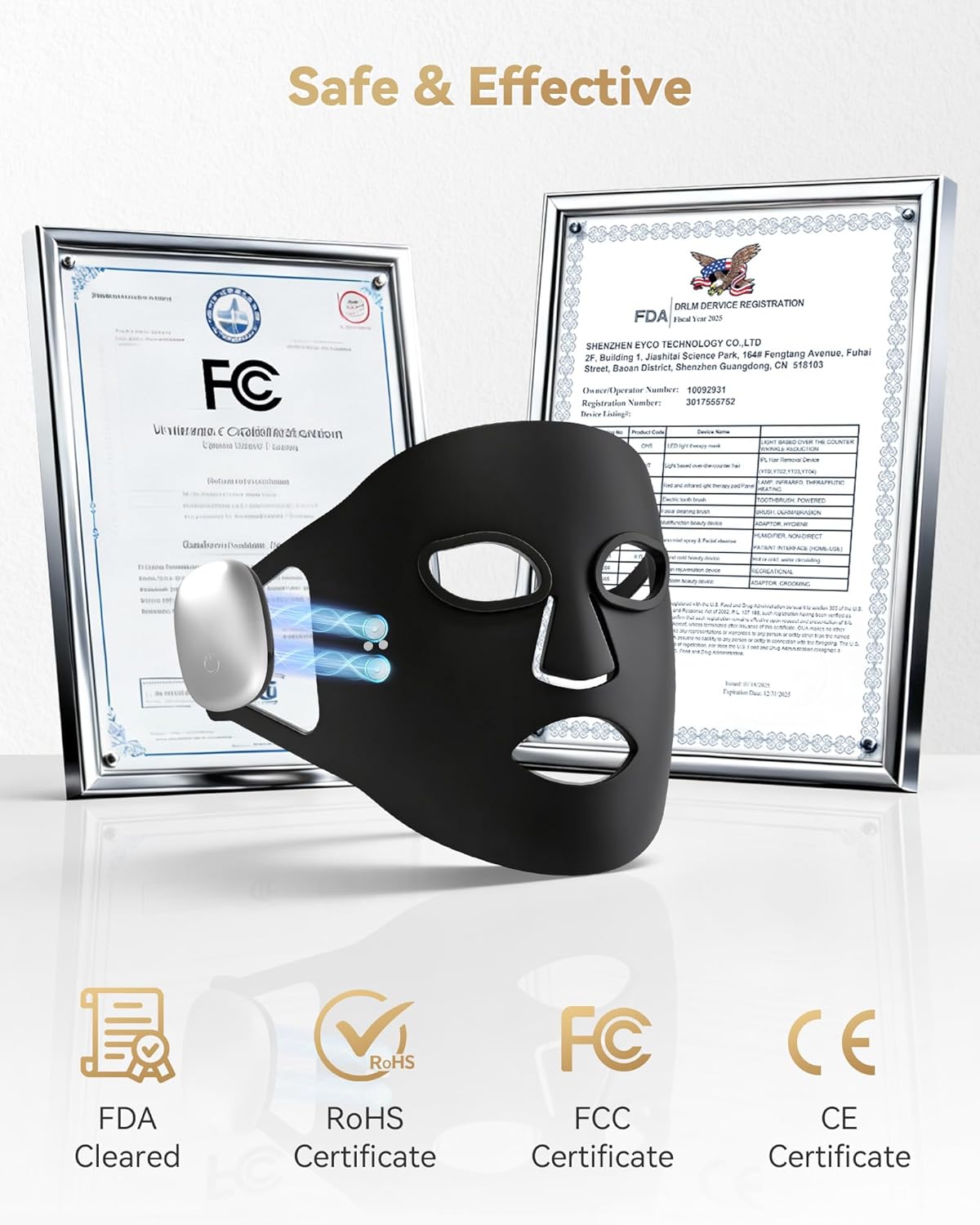 Skiennix Red Light Mask - Rechargeable Infrared Facial Treatment with 3 Custom Modes for Home Use