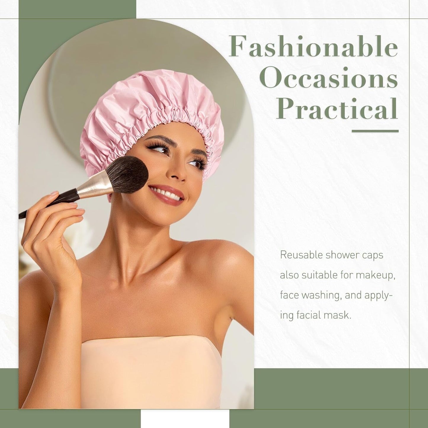 Skiennix Reusable Shower Cap - Large Waterproof Bath Hair Hat for Long Hair & Braids | Pink